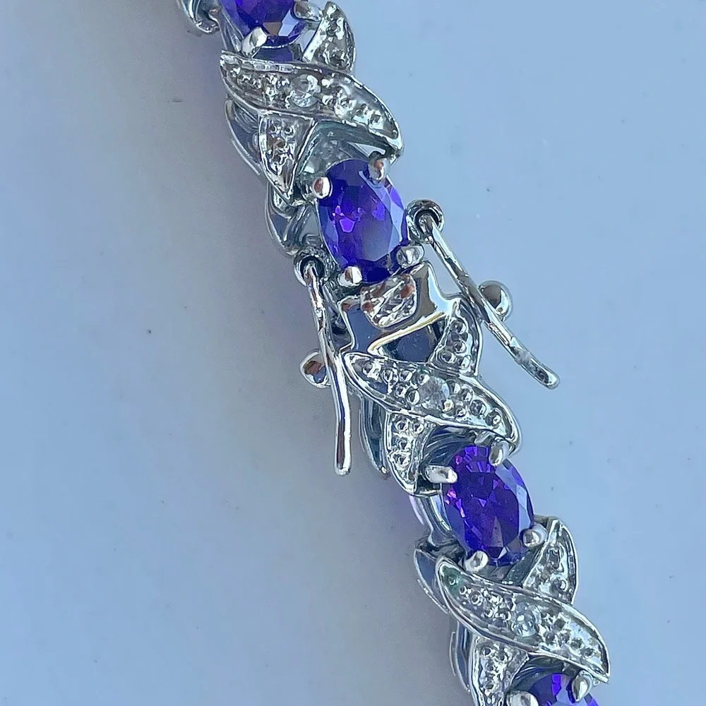 Genuine Amethyst & Silver Bracelet- 7.5” Like New- QVC- Stunning Gemstones! - Picture 14 of 16